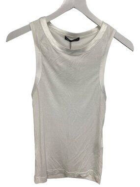 Zara White Ribbed Tank Top With Silky Trim Detail